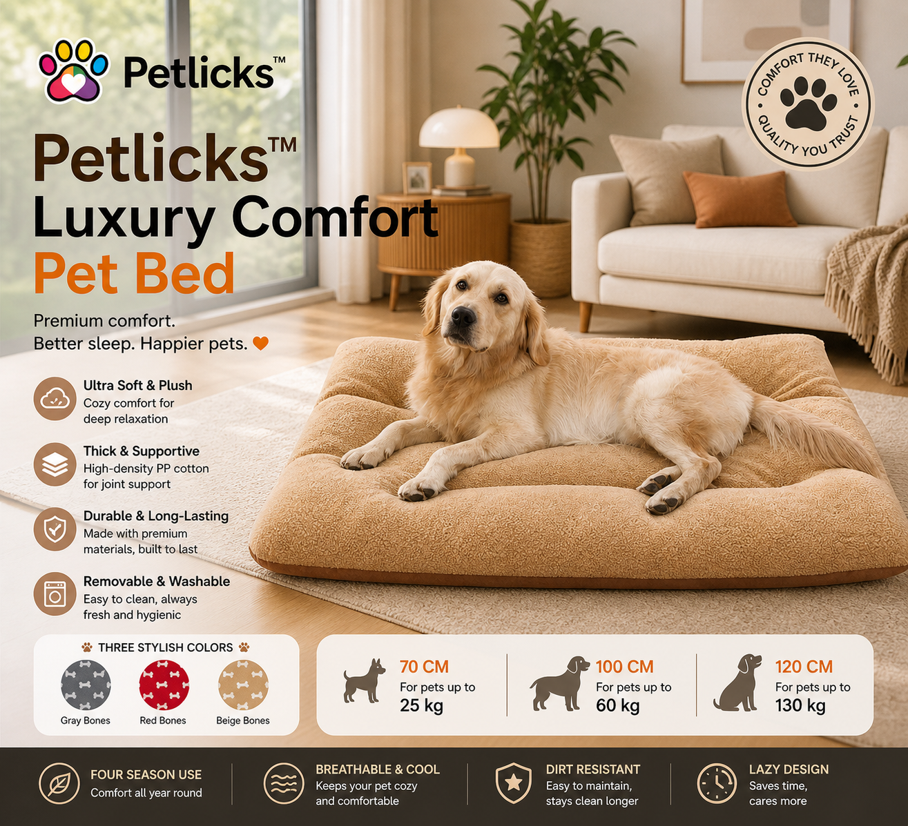Petlicks™ Luxury Comfort Pet Bed