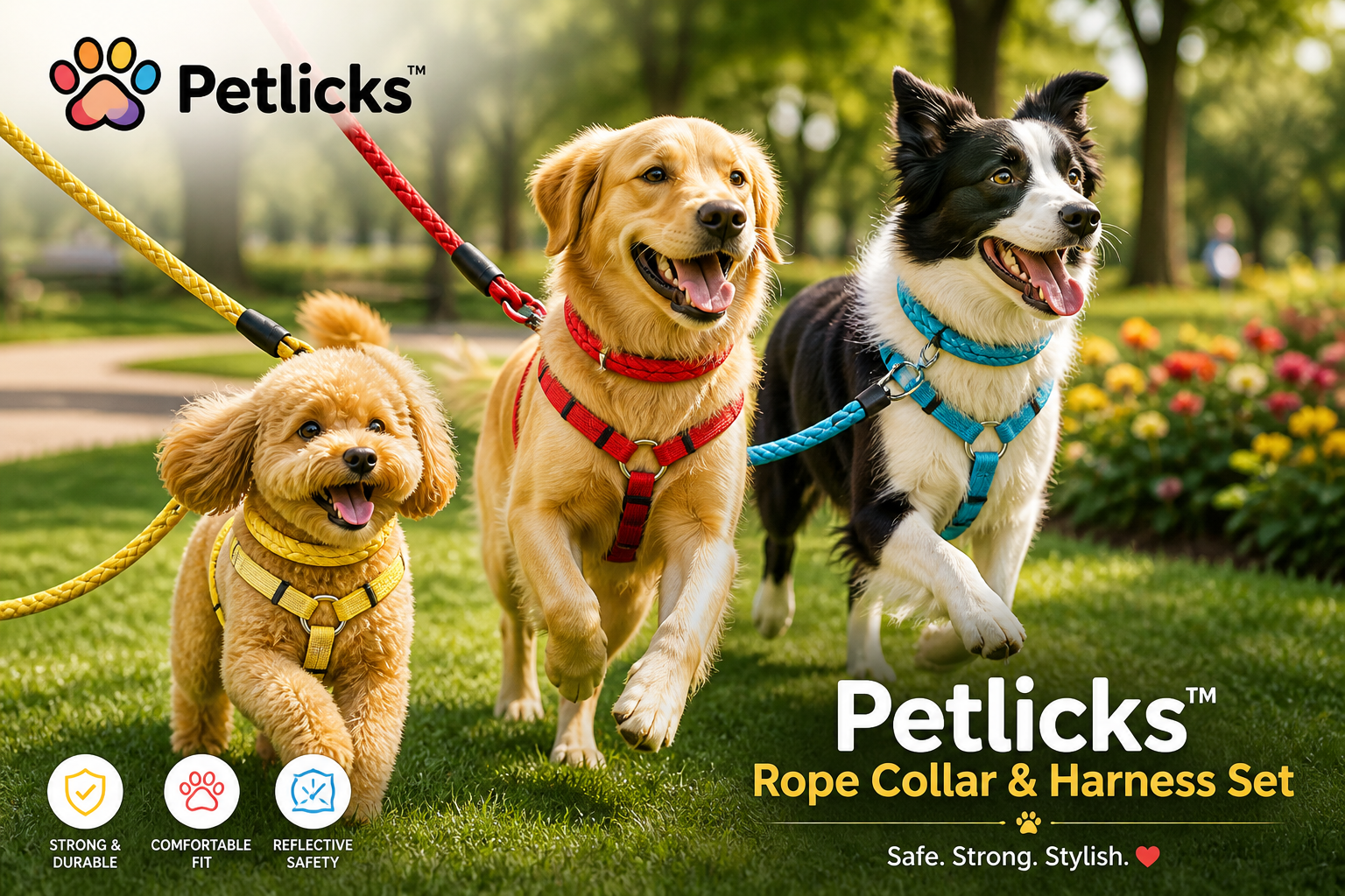 Petlicks™ Reflective Pet Collar & Harness Set